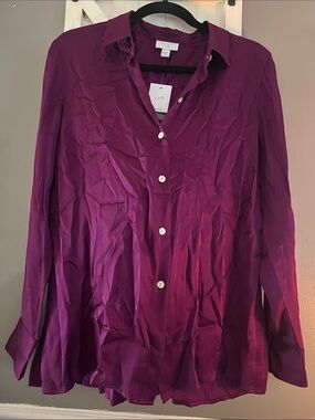 J. Jill Silk Button-Front Blouse in Deep Plum